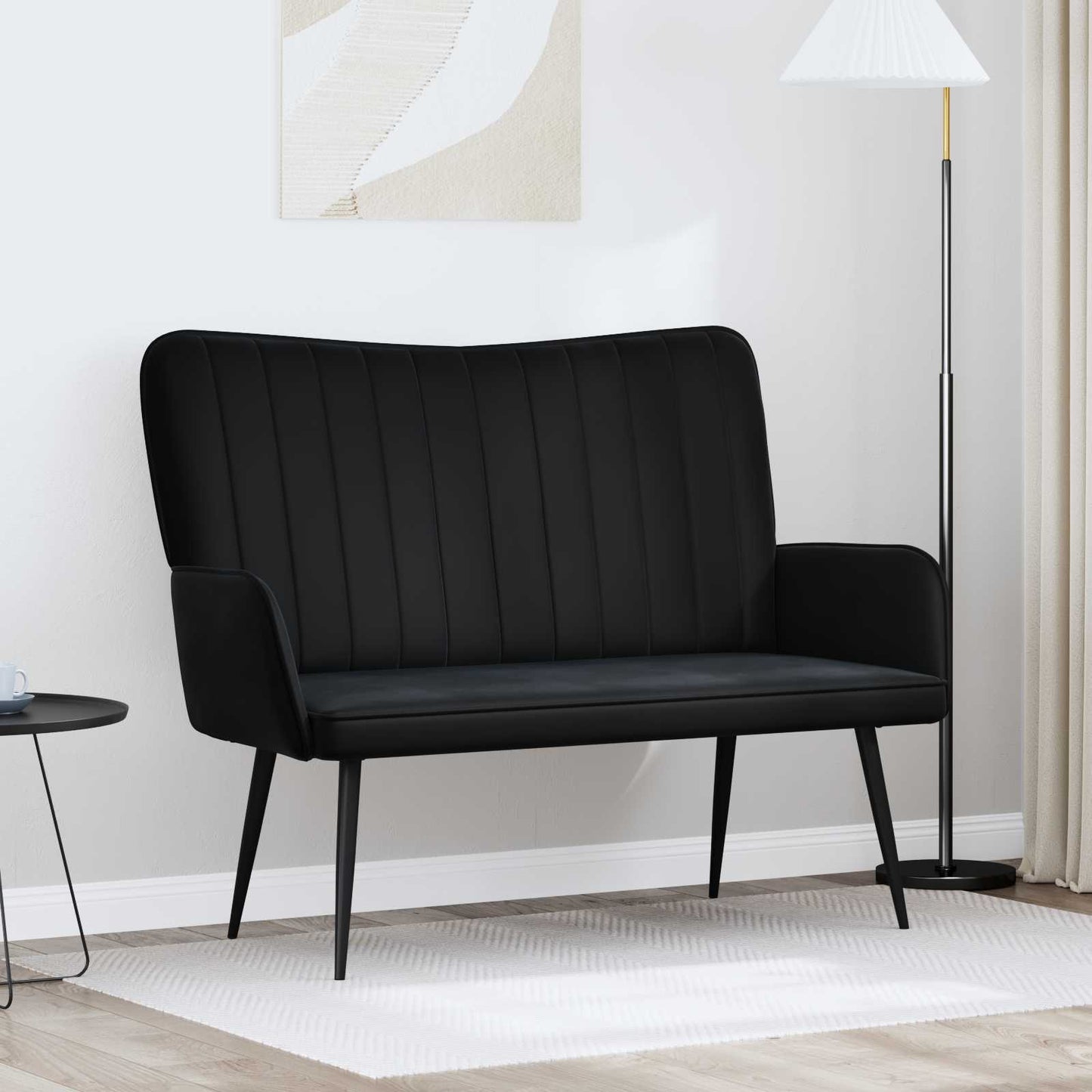 Divano a 2 Posti Nero 115 x 61 x 87 cm Velluto (V)