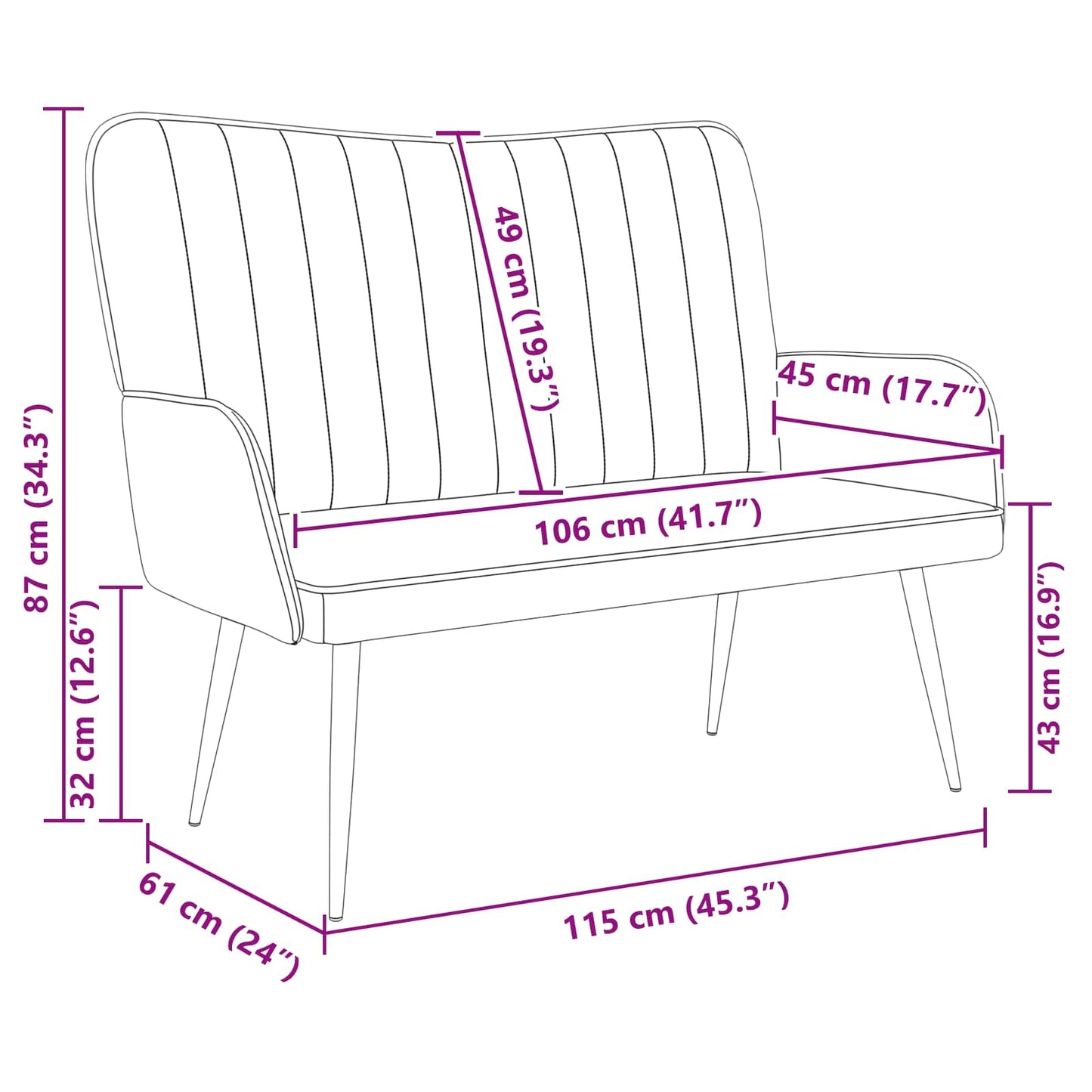 Sofa a Due Posti Blu 115 x 61 x 87 cm Velluto | homemem39