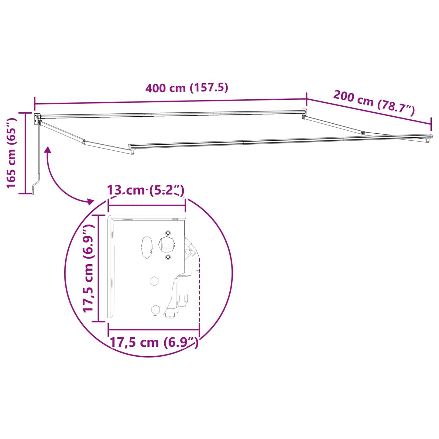 Tenda retrattile Crema 4 x 2 m 100% Poliestere e Alluminio