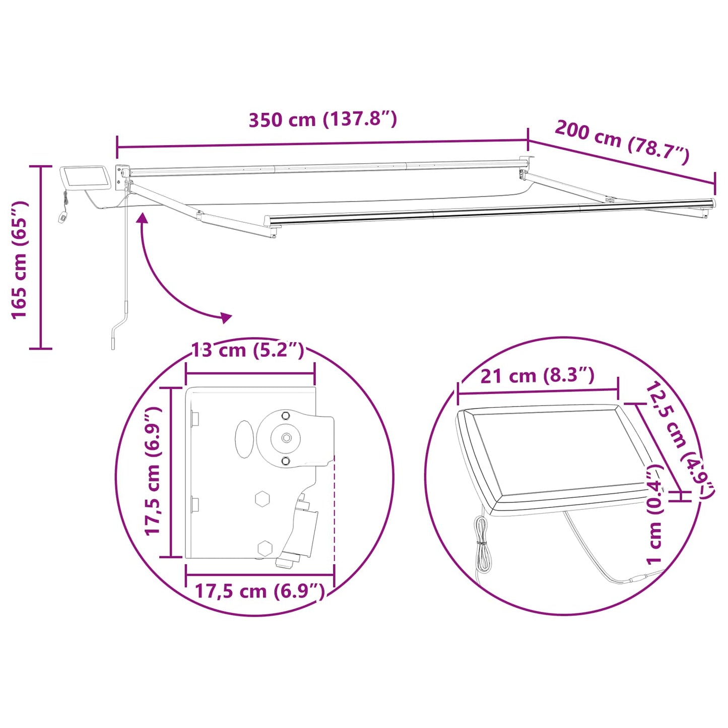 Tenda retrattile manuale con LED Blu e Bianco 3,5 x 2 m