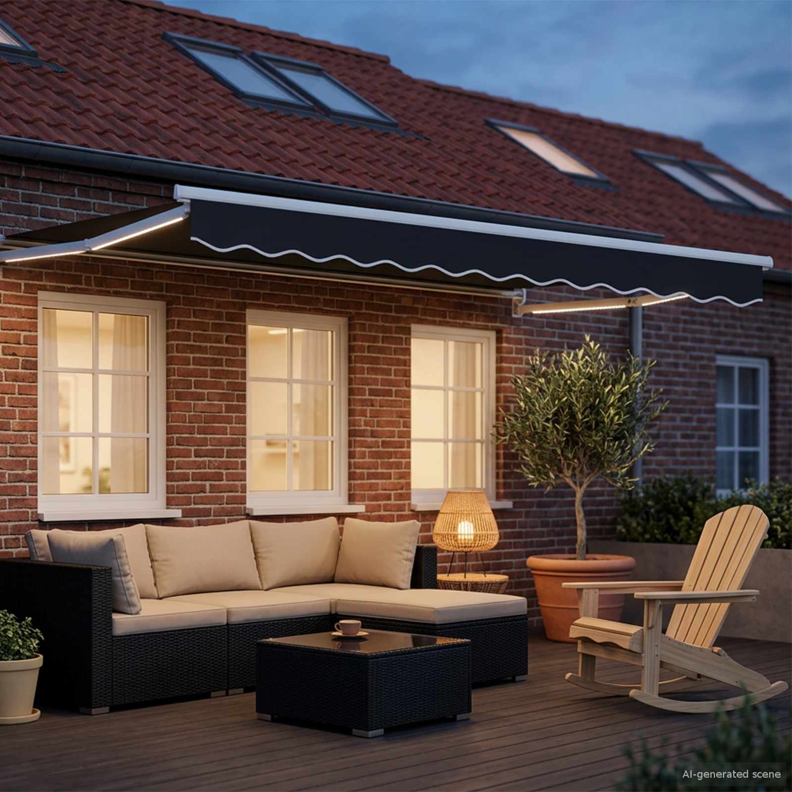 Tenda retrattile manuale con LED Antracite e Bianco 3,5 x 2 m | homemem39