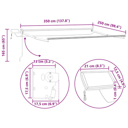 Tenda retrattile manuale con LED Arancione e bianco 3,5 x 2,5 m