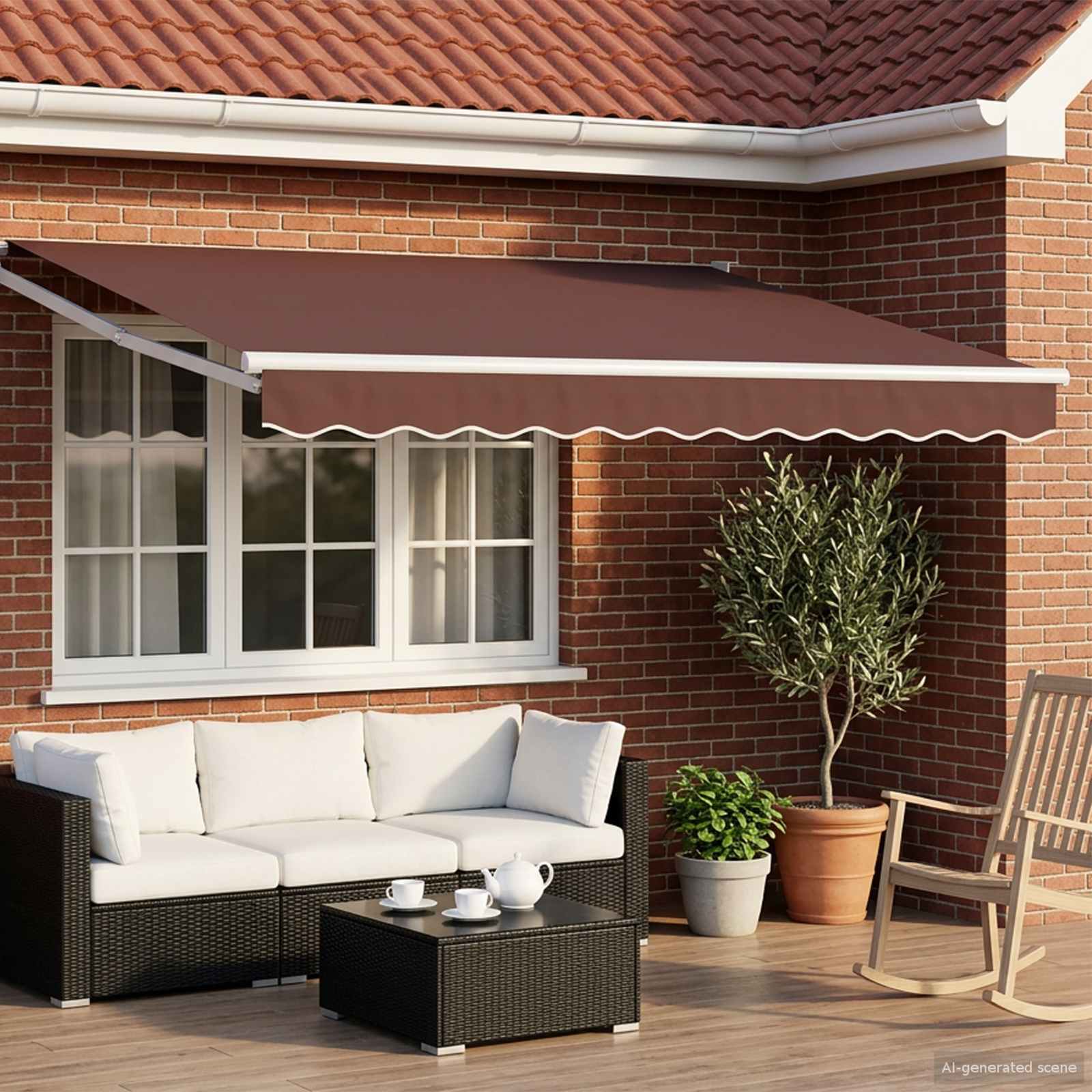 Tenda retrattile manuale con LED Marrone e bianco 3,5 x 2,5 m | homemem39