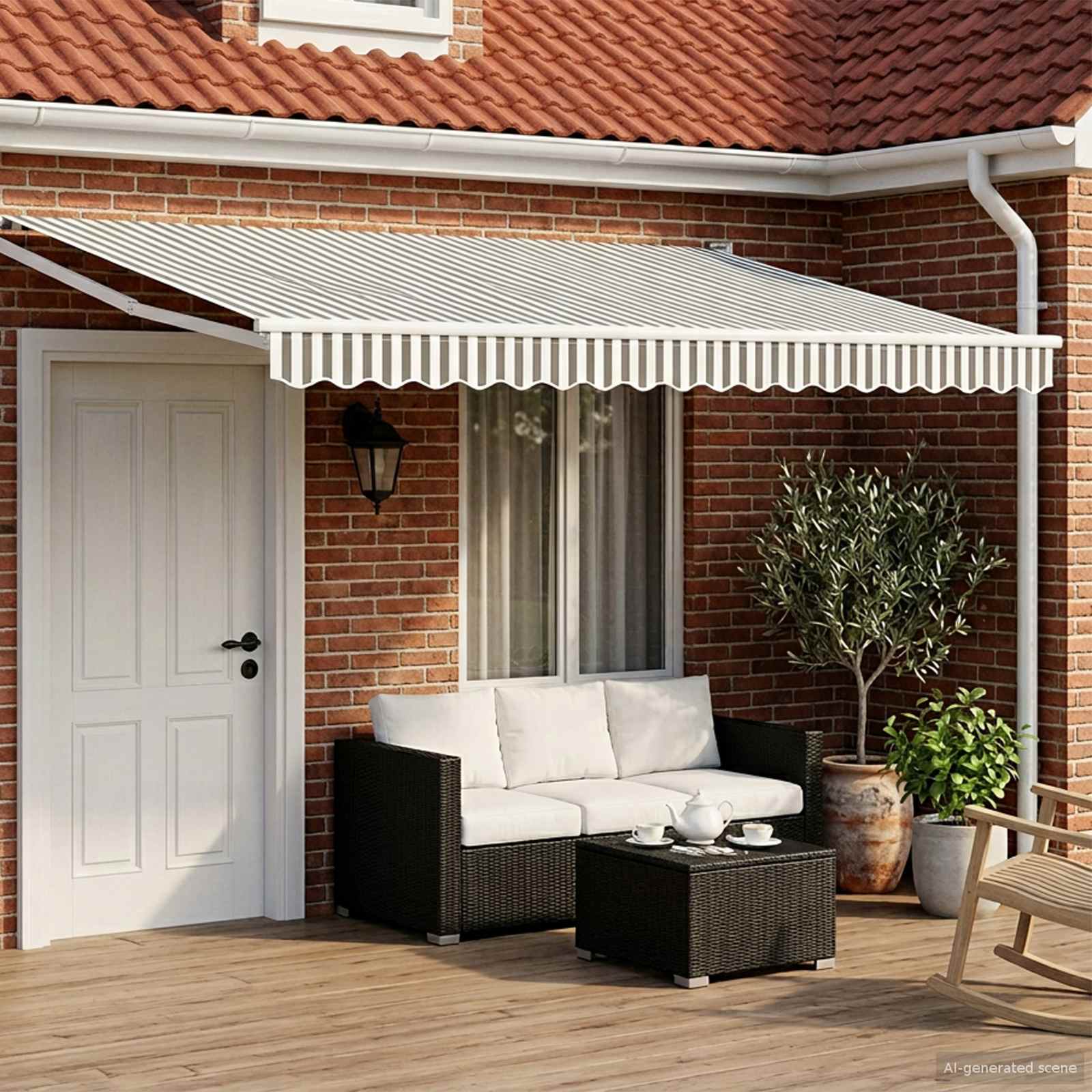 Tenda retrattile manuale con LED Antracite e Bianco 4 × 3 m | homemem39