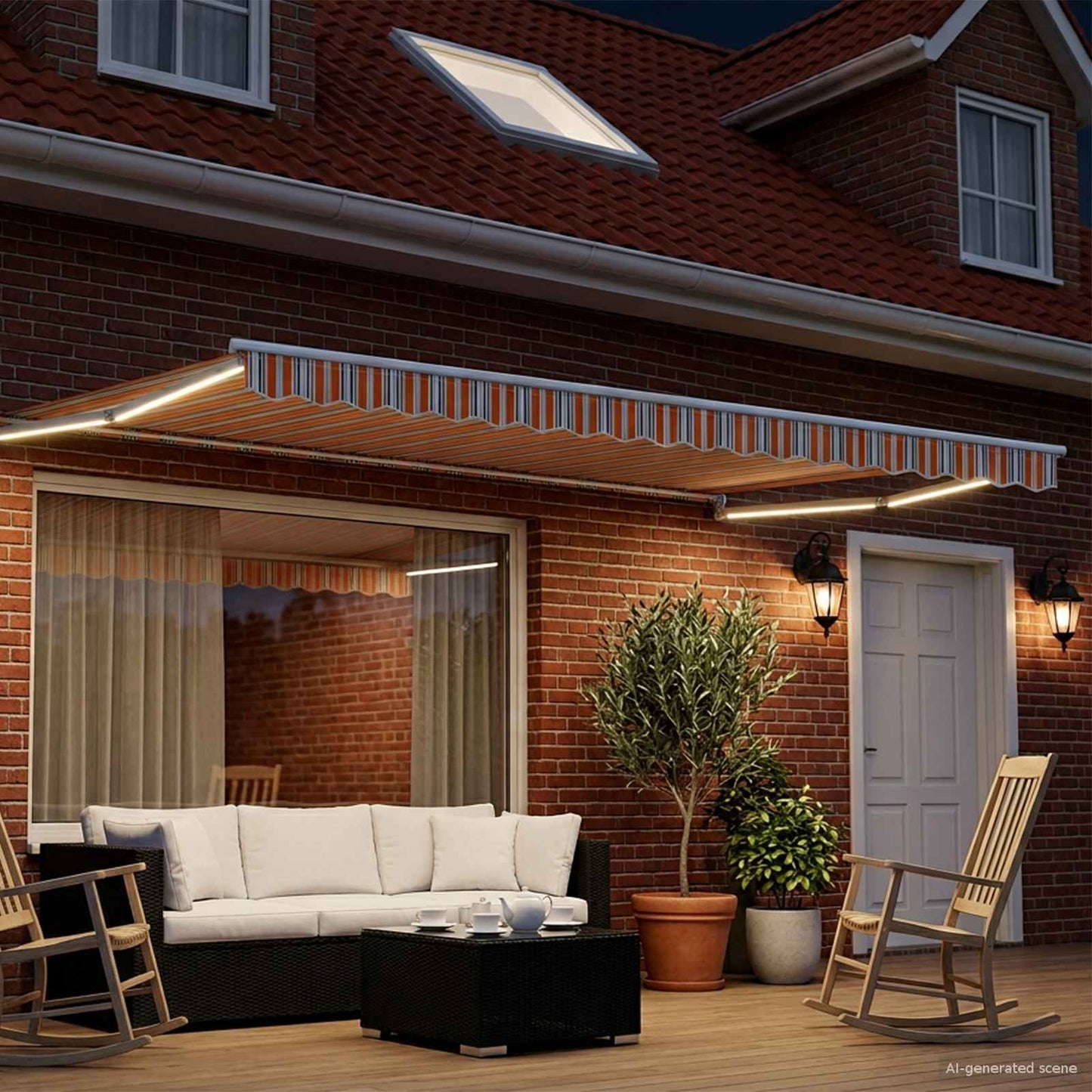 Tenda retrattile manuale con LED Blu, Arancione, Bianco 4 × 3 m | homemem39