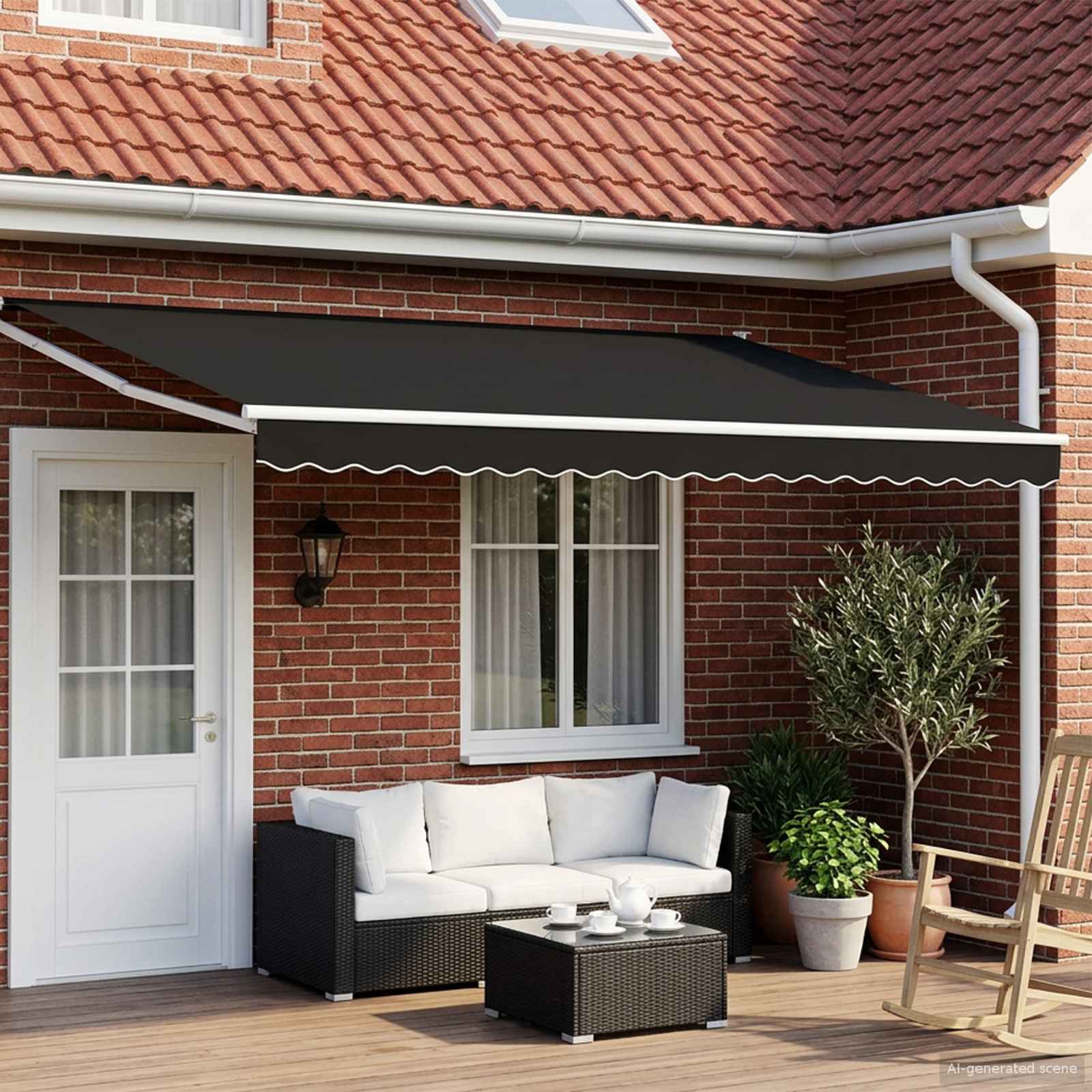 Tenda retrattile manuale con LED Nero e Bianco 4 × 3 m | homemem39