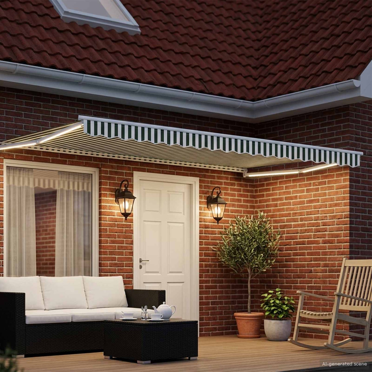 Tenda retrattile manuale con LED Verde e Bianco 4 × 3 m | homemem39