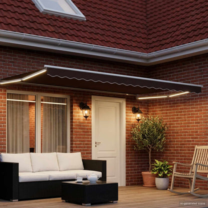 Tenda retrattile manuale con LED Marrone e bianco 4,5 × 3 m | homemem39