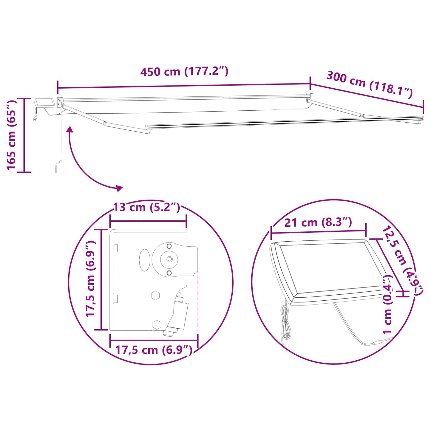 Tenda retrattile manuale con LED Marrone e bianco 4,5 × 3 m