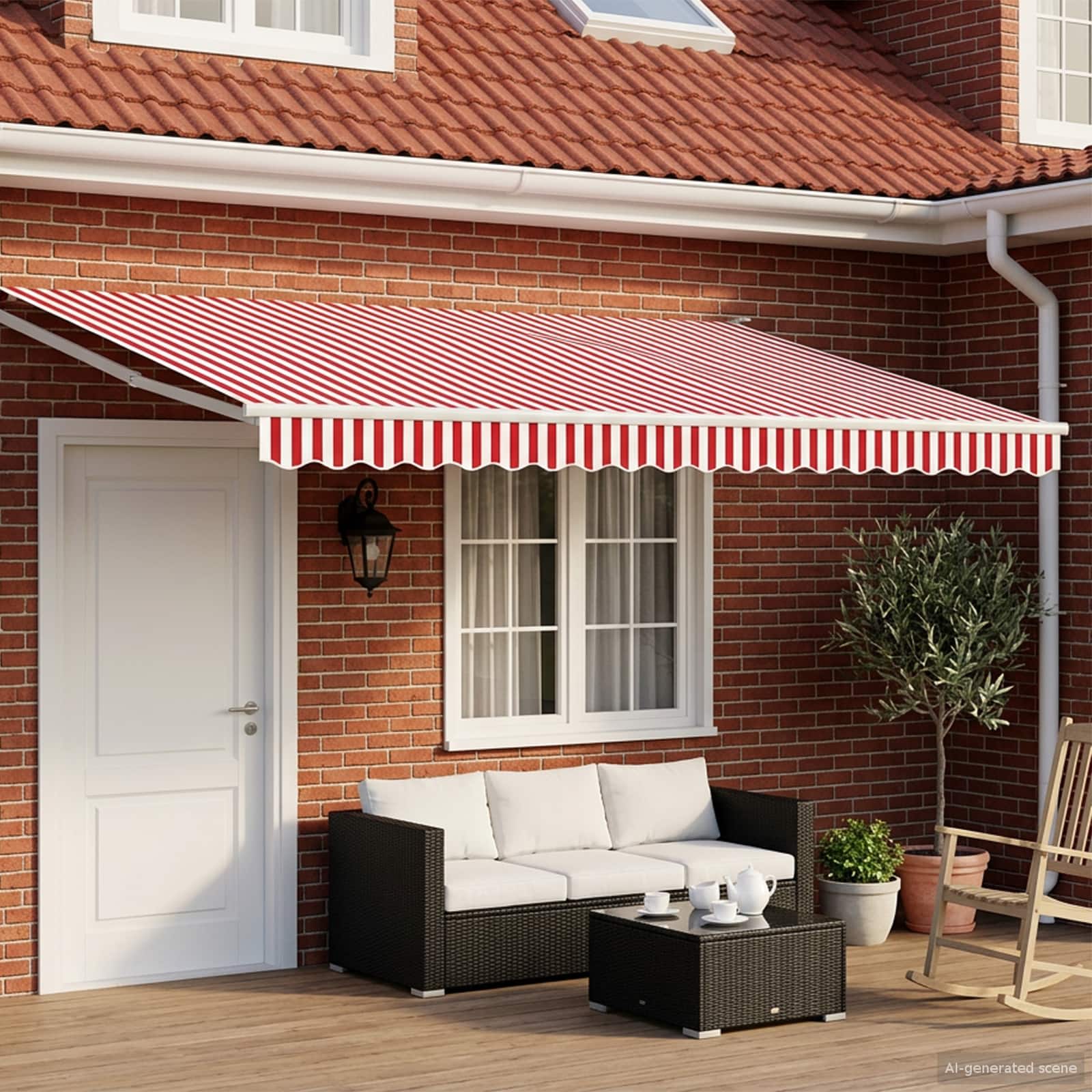 Tenda retrattile manuale con LED Rosso e Bianco 4,5 × 3 m | homemem39