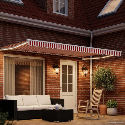 Tenda retrattile manuale con LED Rosso e Bianco 4,5 × 3 m | homemem39