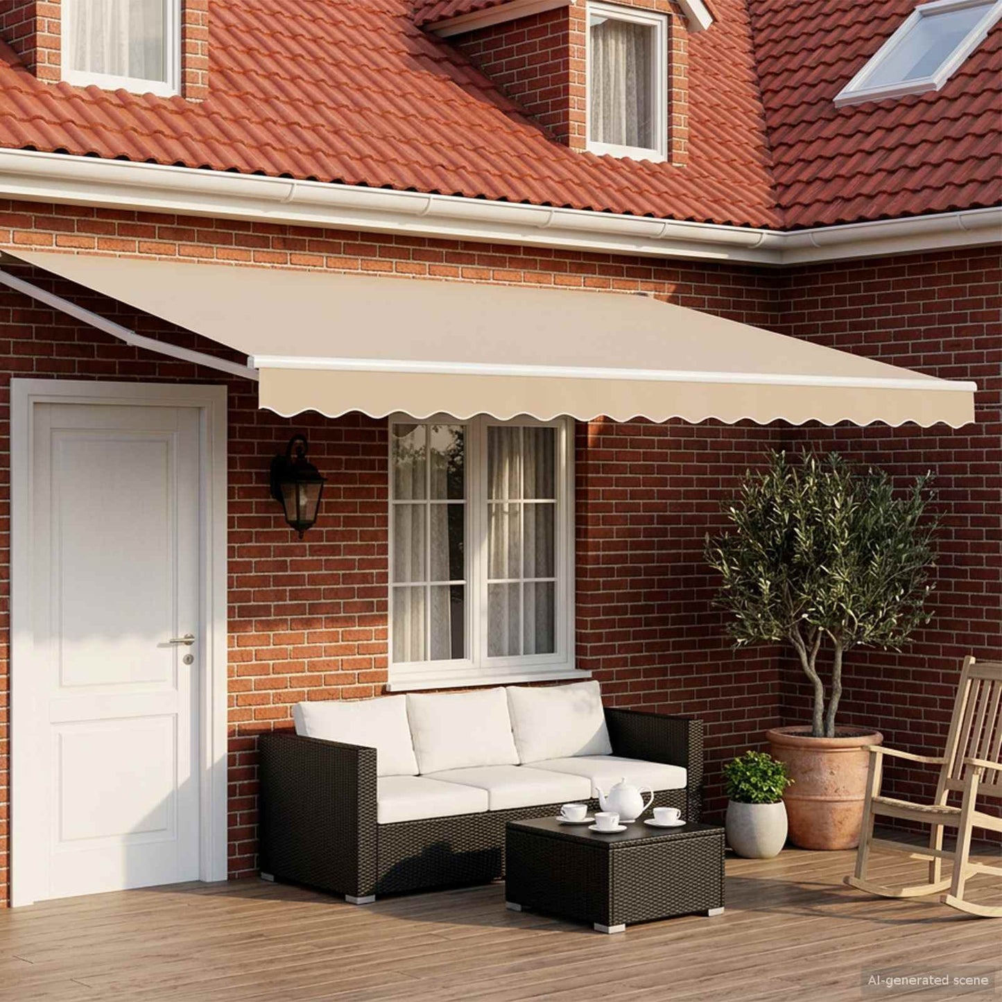 Tenda retrattile manuale con LED Beige e Bianco 4,5 × 3 m | homemem39
