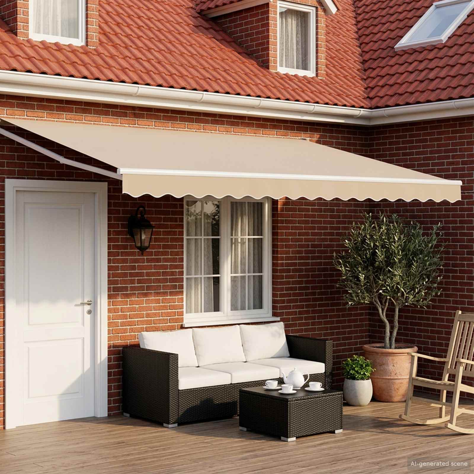 Tenda retrattile manuale con LED Beige e Bianco 4,5 × 3 m | homemem39