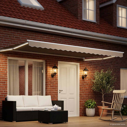 Tenda retrattile manuale con LED Beige e Bianco 4,5 × 3 m | homemem39