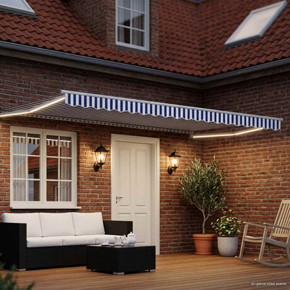 Tenda retrattile manuale con LED Blu e Bianco 5 x 3 m | homemem39