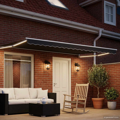 Tenda retrattile manuale con LED Antracite e Bianco 5 x 3 m | homemem39