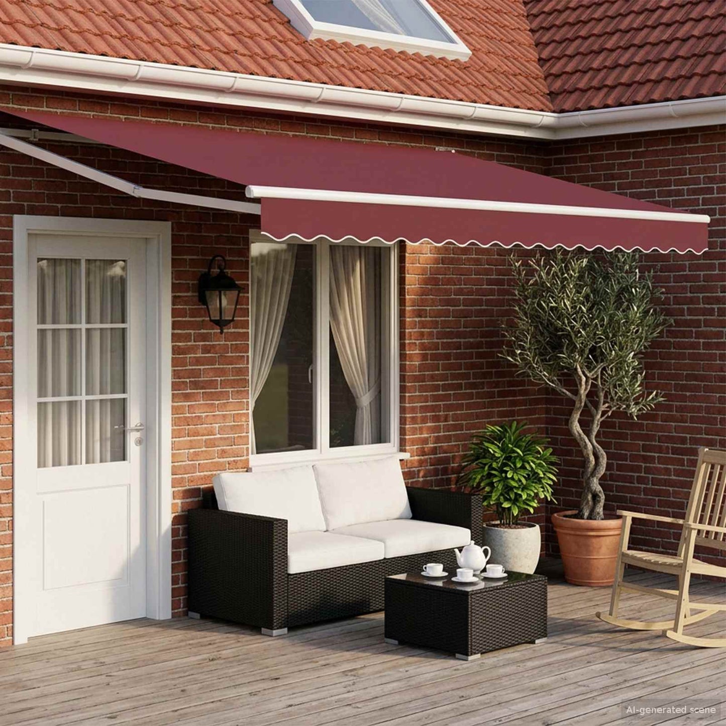 Tenda retrattile manuale con LED Borgogna e Bianco 5 x 3 m | homemem39