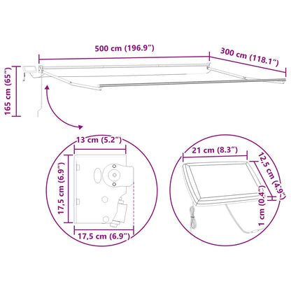 Tenda retrattile manuale con LED Marrone e bianco 5 x 3 m
