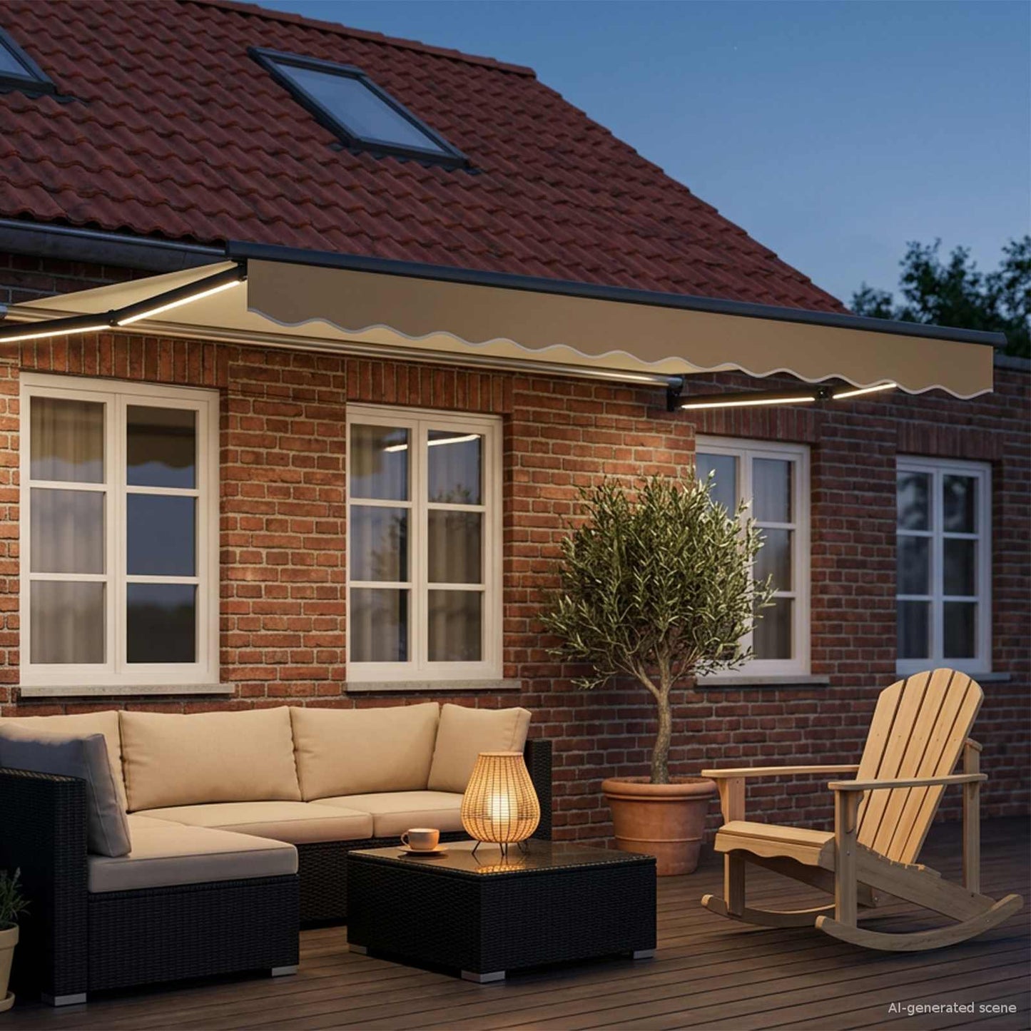 Tenda retrattile manuale con LED Crema e Antracite 2,5 x 2 m