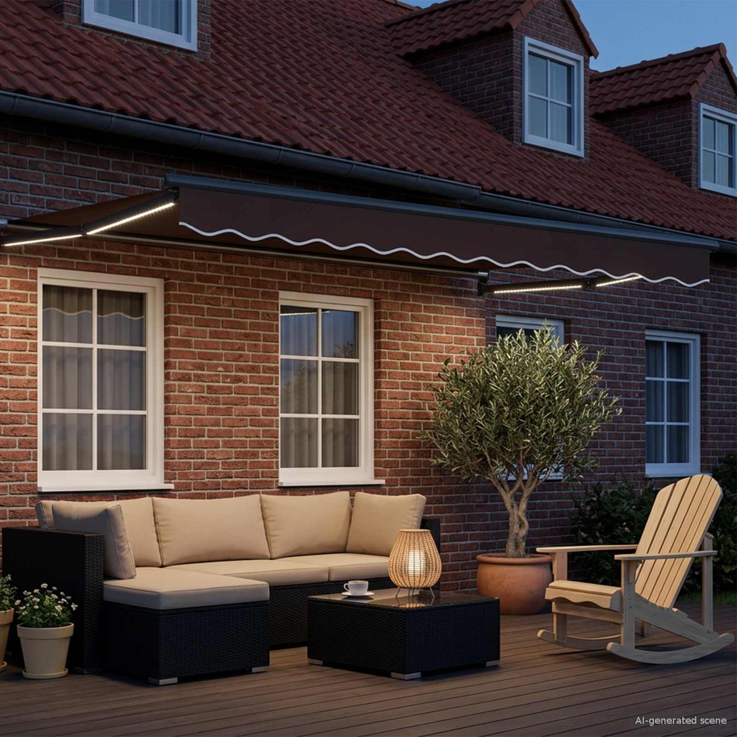 Tenda retrattile manuale con LED Marrone e Antracite 3,5 x 2 m