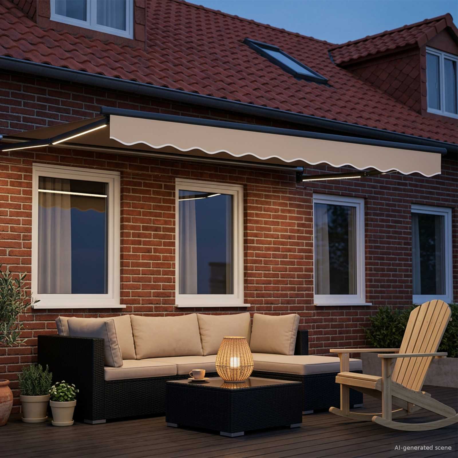 Tenda retrattile manuale con LED Beige e Antracite 3,5 x 2 m | homemem39