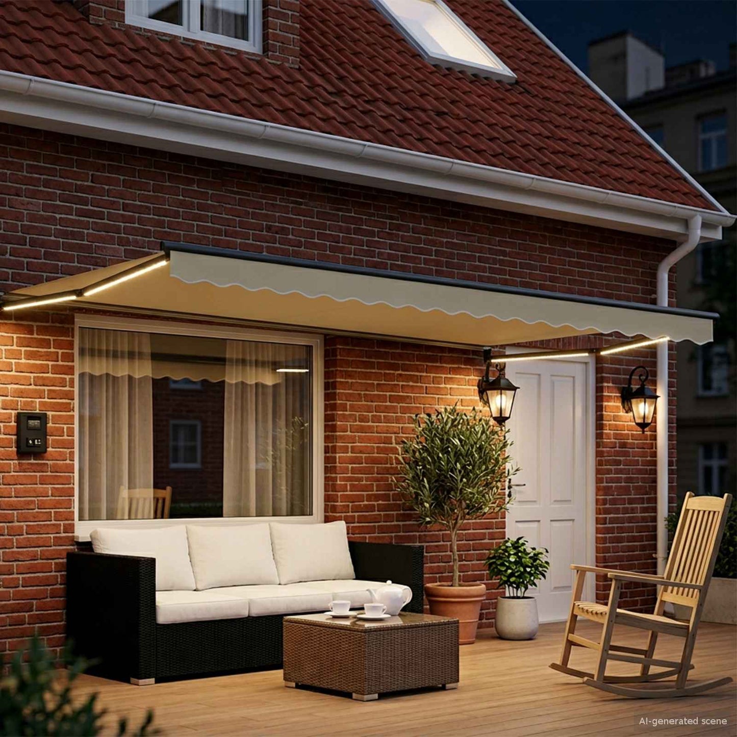 Tenda retrattile manuale con LED Crema e Antracite 4 x 2 m