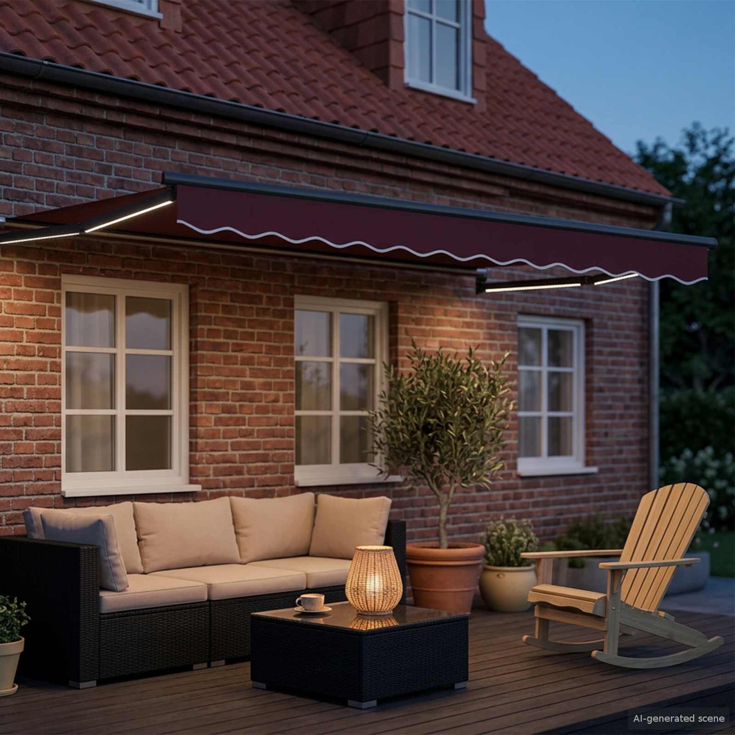 Tenda retrattile manuale con LED Borgogna e Antracite 3 x 2,5 m