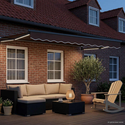 Tenda retrattile manuale con LED Marrone e Antracite 3 x 2,5 m