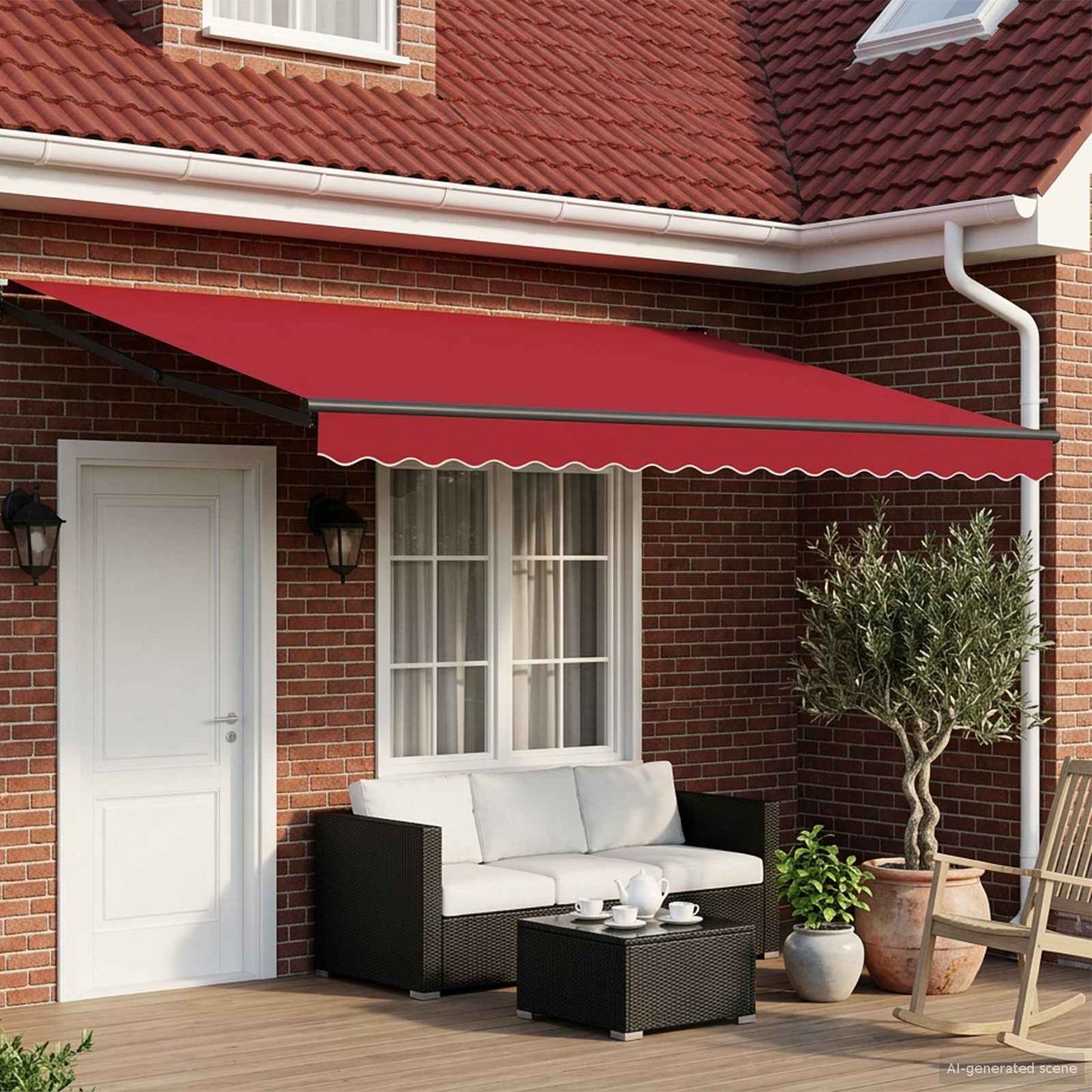 Tenda retrattile manuale con LED Rosso e Antracite 4 × 3 m | homemem39