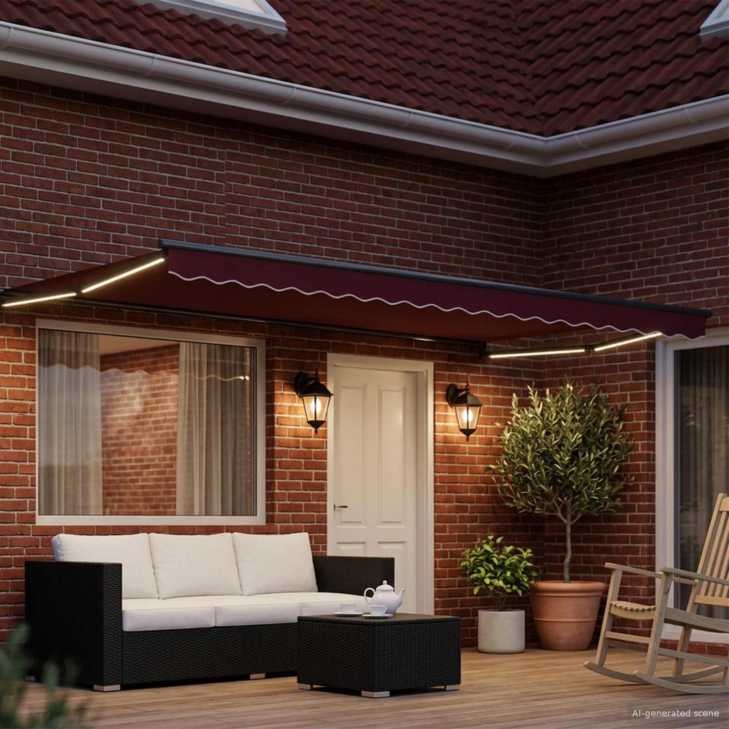 Tenda retrattile manuale con LED Rosso e Antracite 4 × 3 m | homemem39