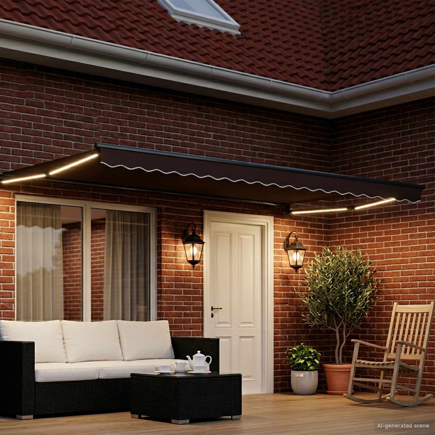 Tenda retrattile manuale con LED Marrone e Antracite 4,5 × 3 m | homemem39