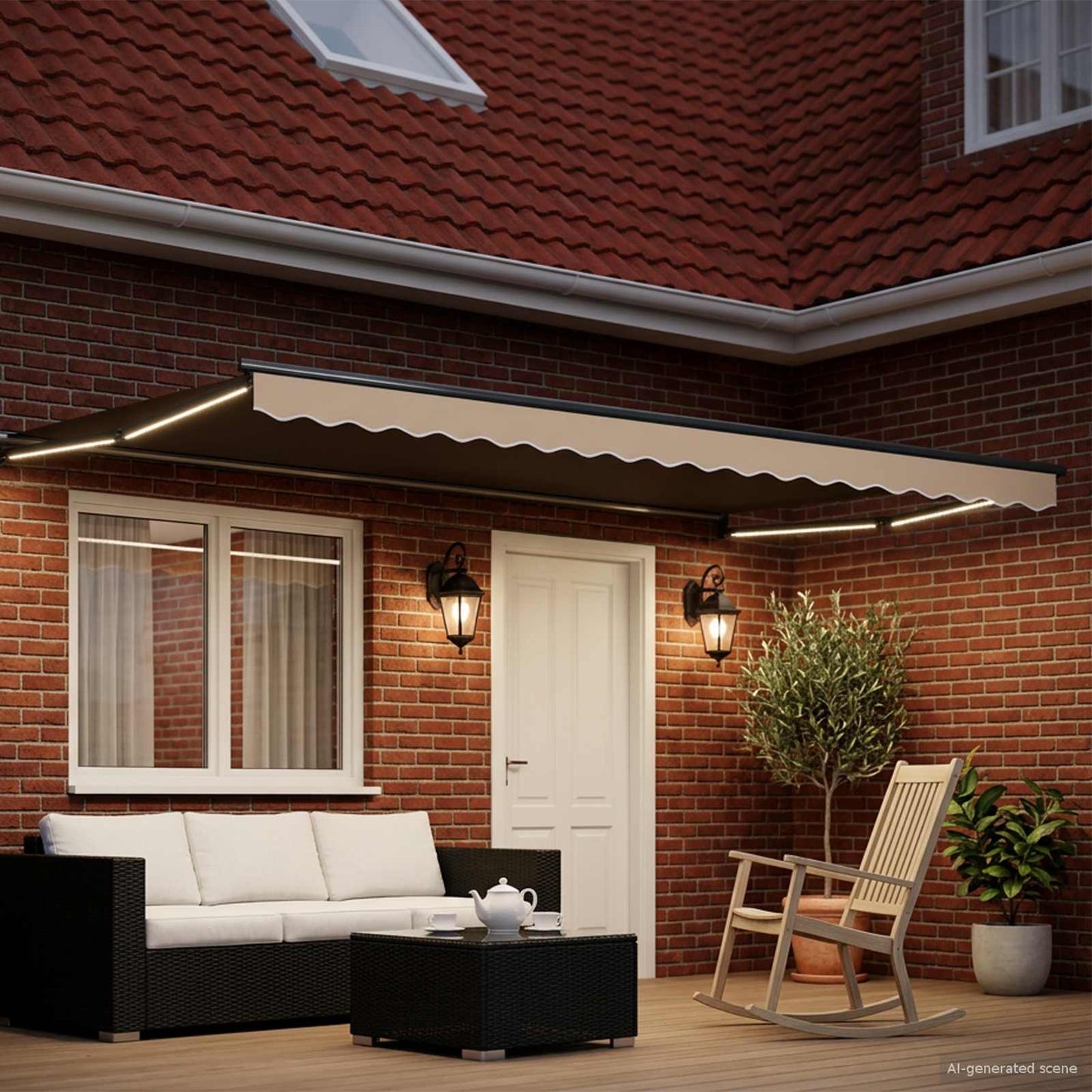 Tenda retrattile manuale con LED Beige e Antracite 4,5 × 3 m