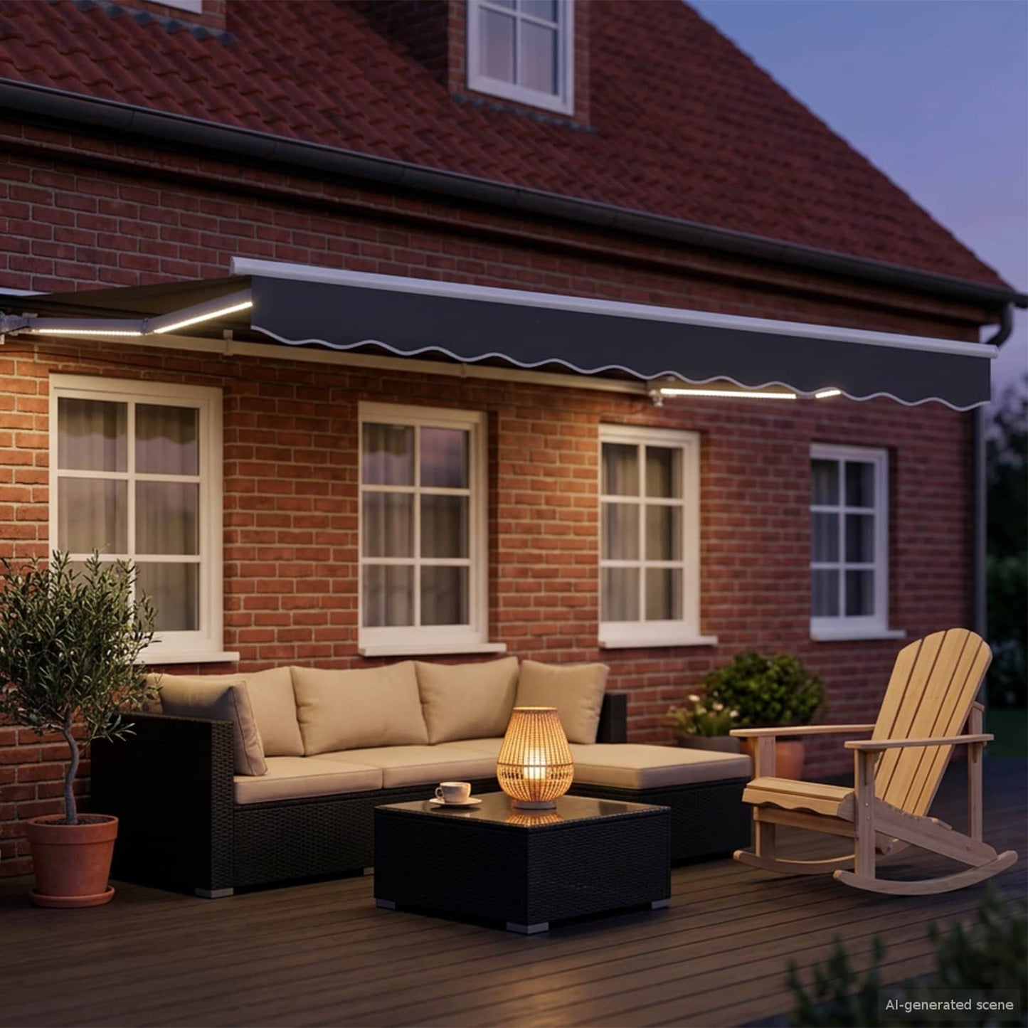 Cornice per Tenda Manuale con LED Bianco e Antracite 3,5 x 2 m
