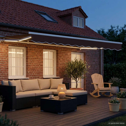 Cornice per Tenda Manuale con LED Marrone e bianco 3,5 x 2 m | homemem39