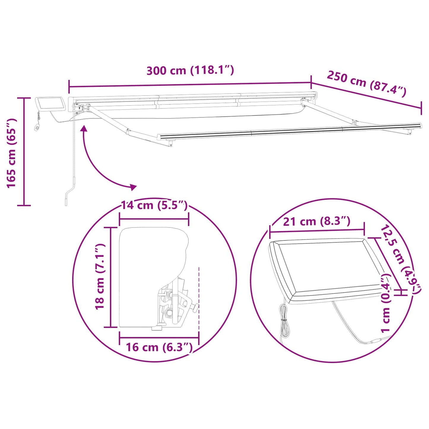 Cornice per Tenda Manuale con LED Crema e Bianco 3 x 2,5 m