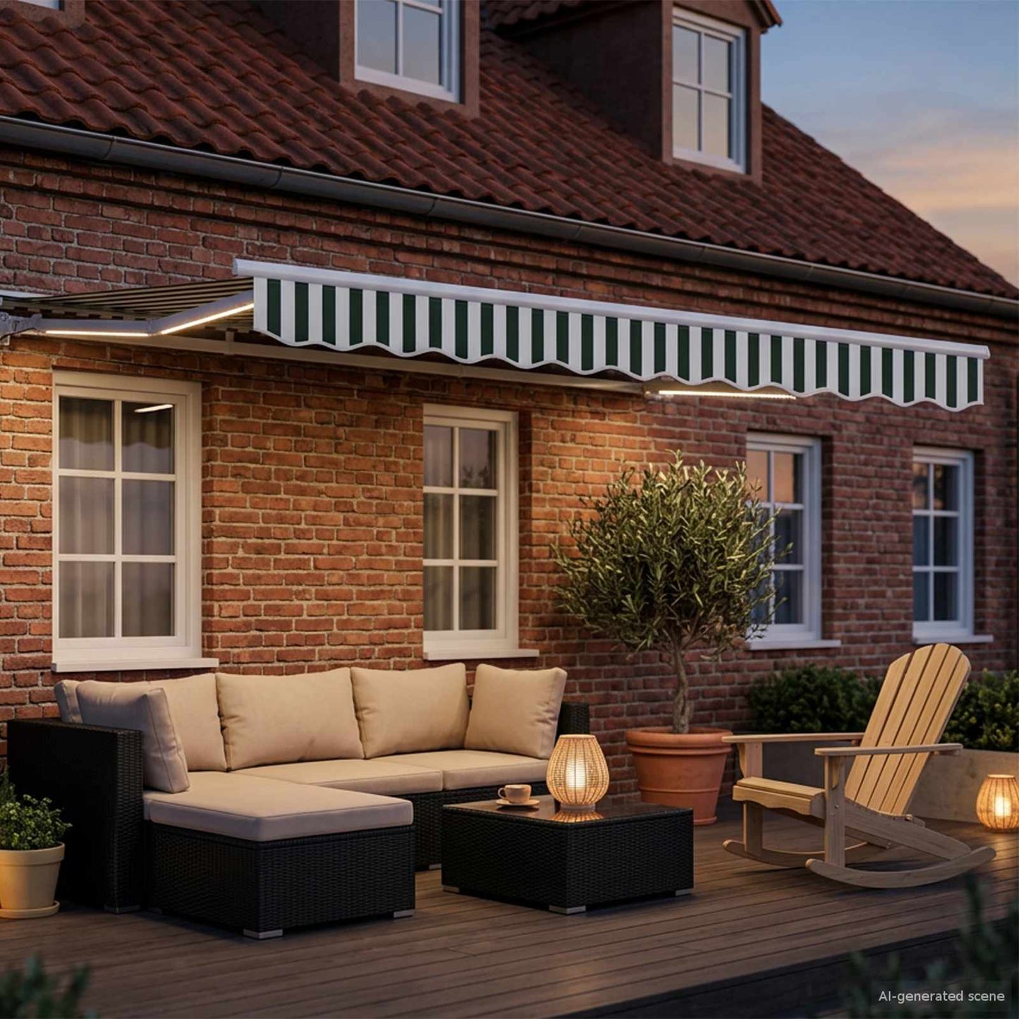 Cornice per Tenda Manuale con LED Verde e Bianco 3,5 x 2,5 m | homemem39