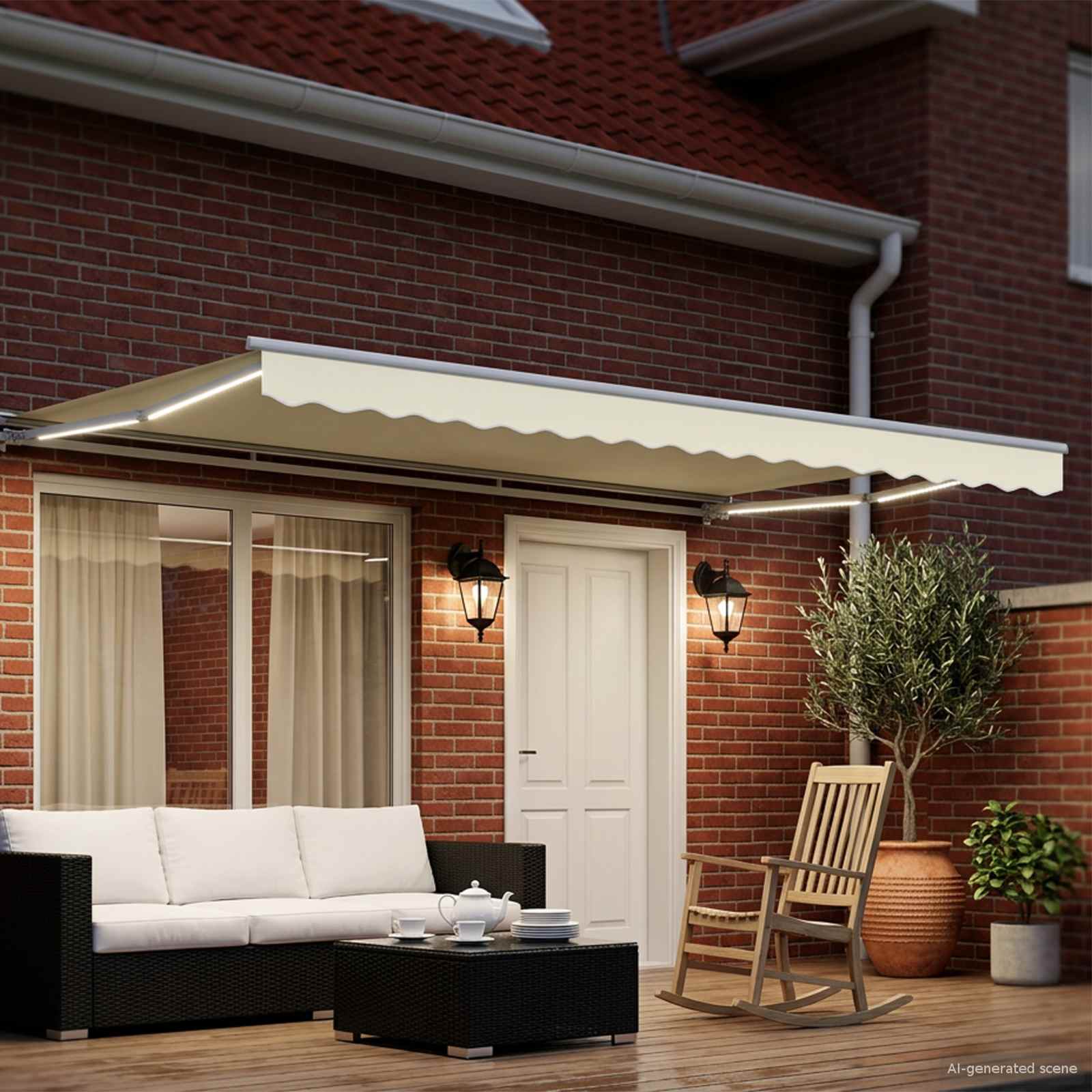 Cornice per Tenda Manuale con LED Crema e Bianco 4 × 3 m | homemem39
