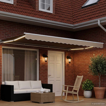 Cornice per Tenda Manuale con LED Beige e Bianco 4 × 3,5 m