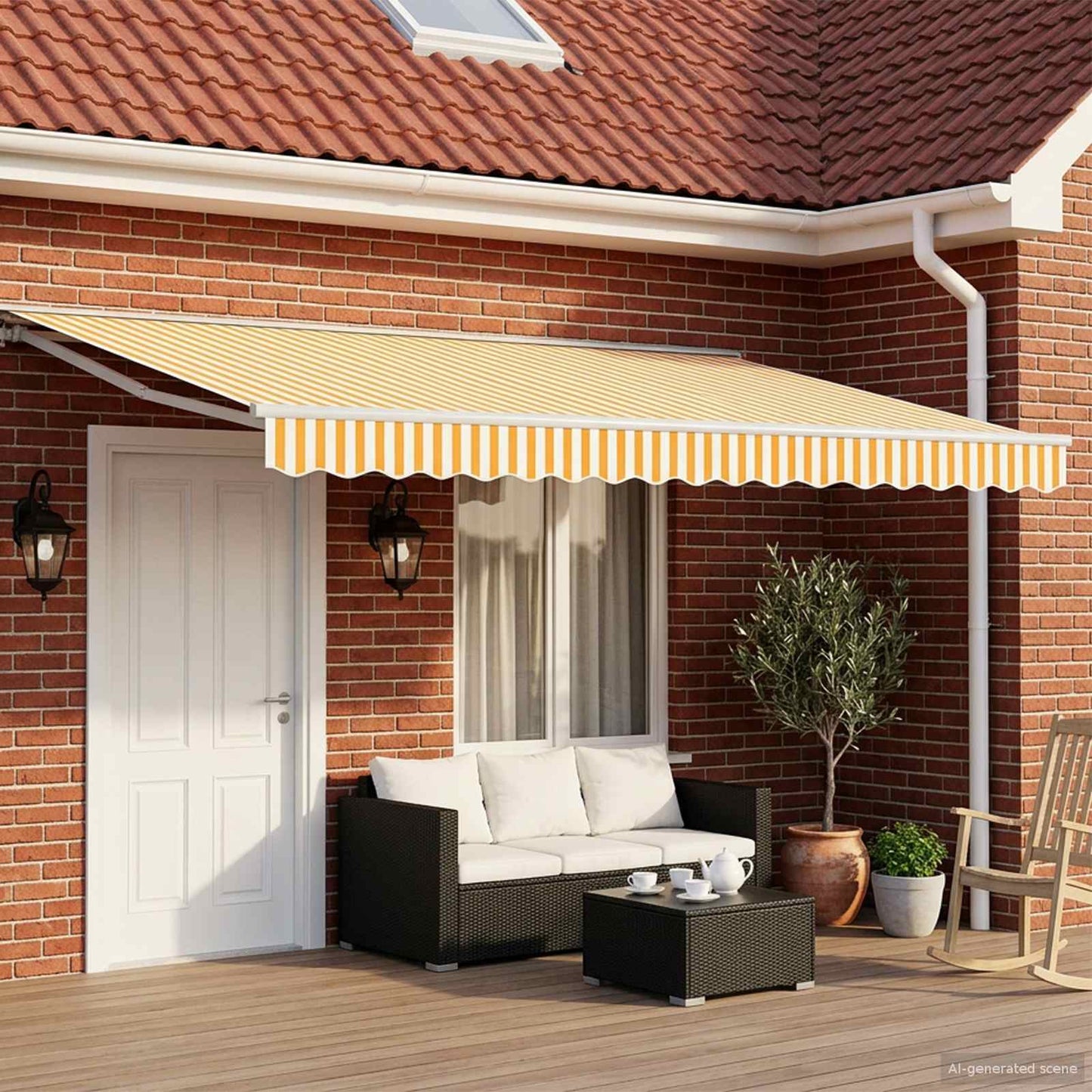 Cornice per Tenda Manuale con LED Giallo e Bianco 4,5 × 3 m