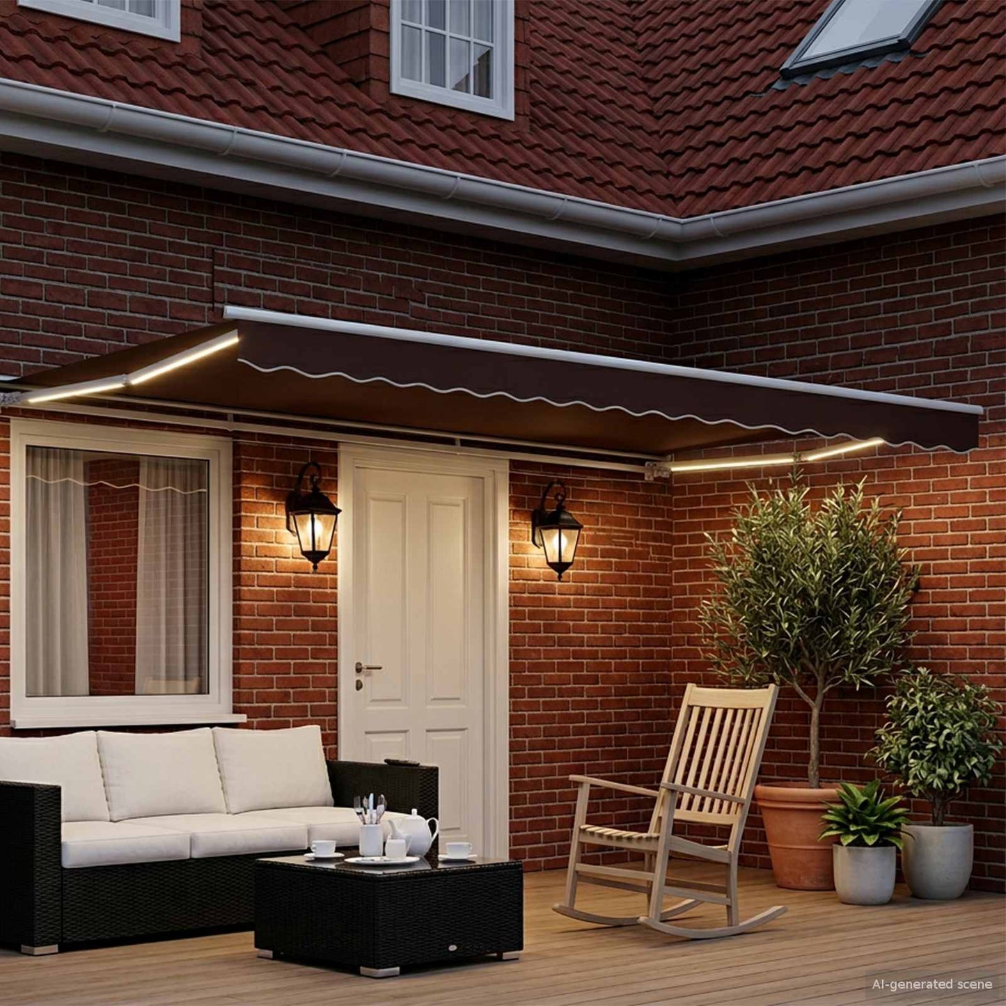 Cornice per Tenda Manuale con LED Marrone e bianco 4,5 × 3 m | homemem39