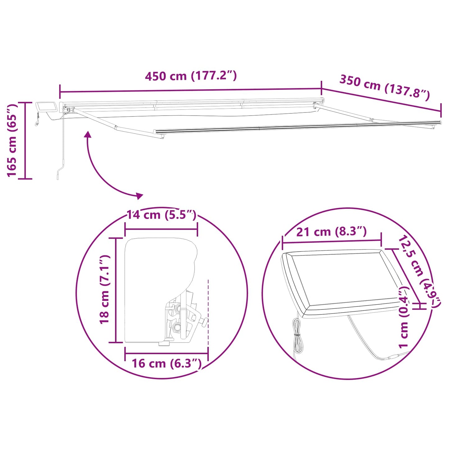 Cornice per Tenda Manuale con LED Borgogna e Bianco 4,5 × 3,5 m