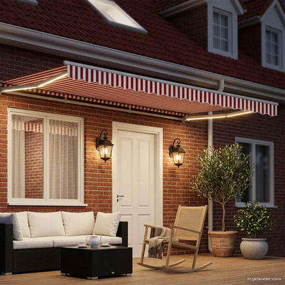 Cornice per Tenda Manuale con LED Rosso e Bianco 4,5 × 3,5 m | homemem39