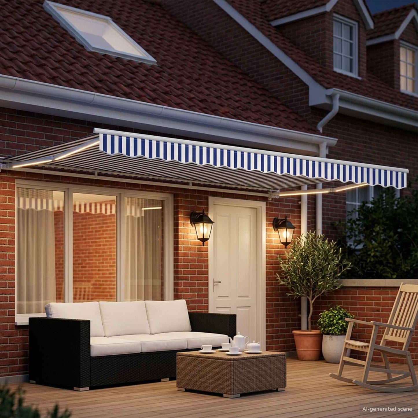 Cornice per Tenda Manuale con LED Blu e Bianco 5 x 3 m | homemem39