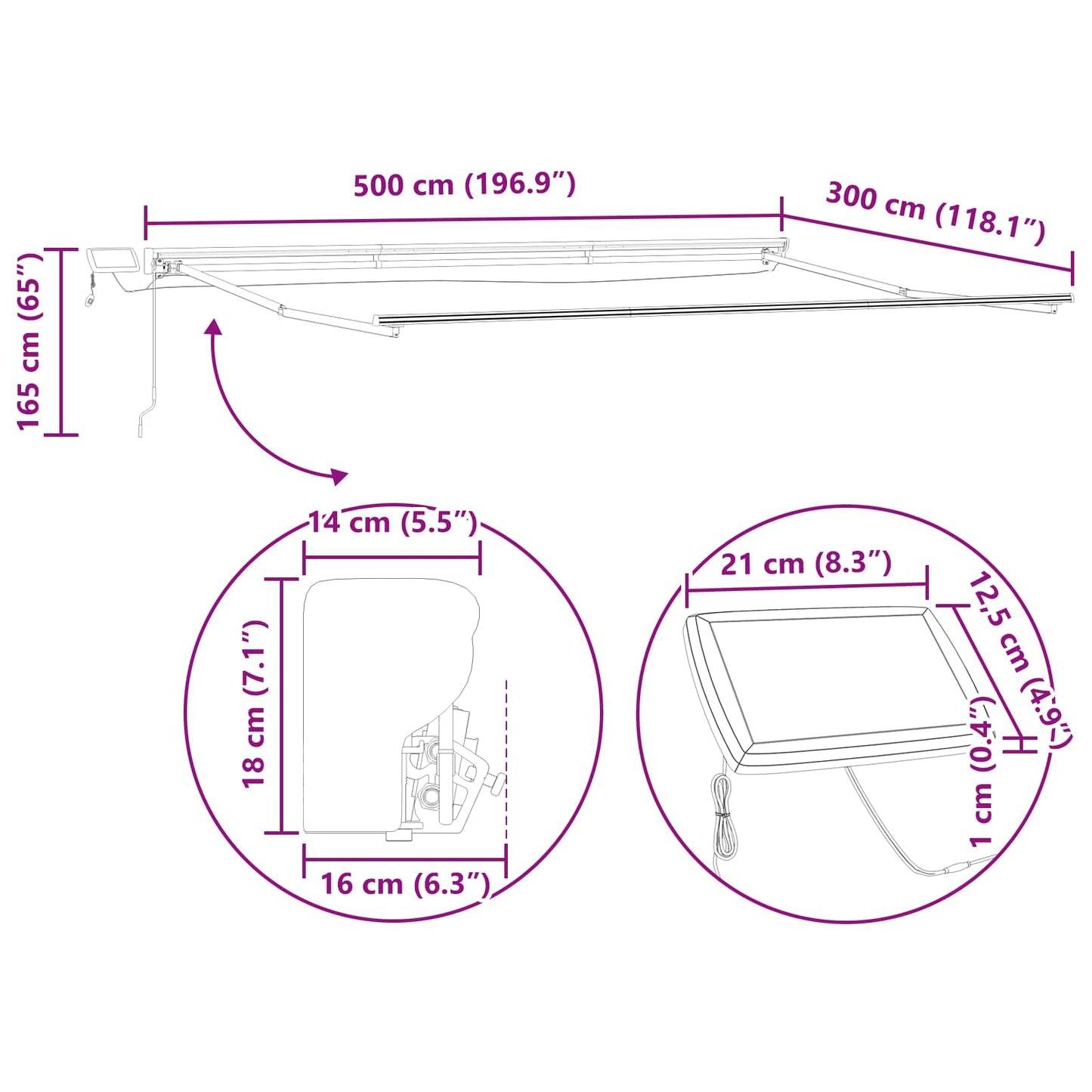 Cornice per Tenda Manuale con LED Blu e Bianco 5 x 3 m