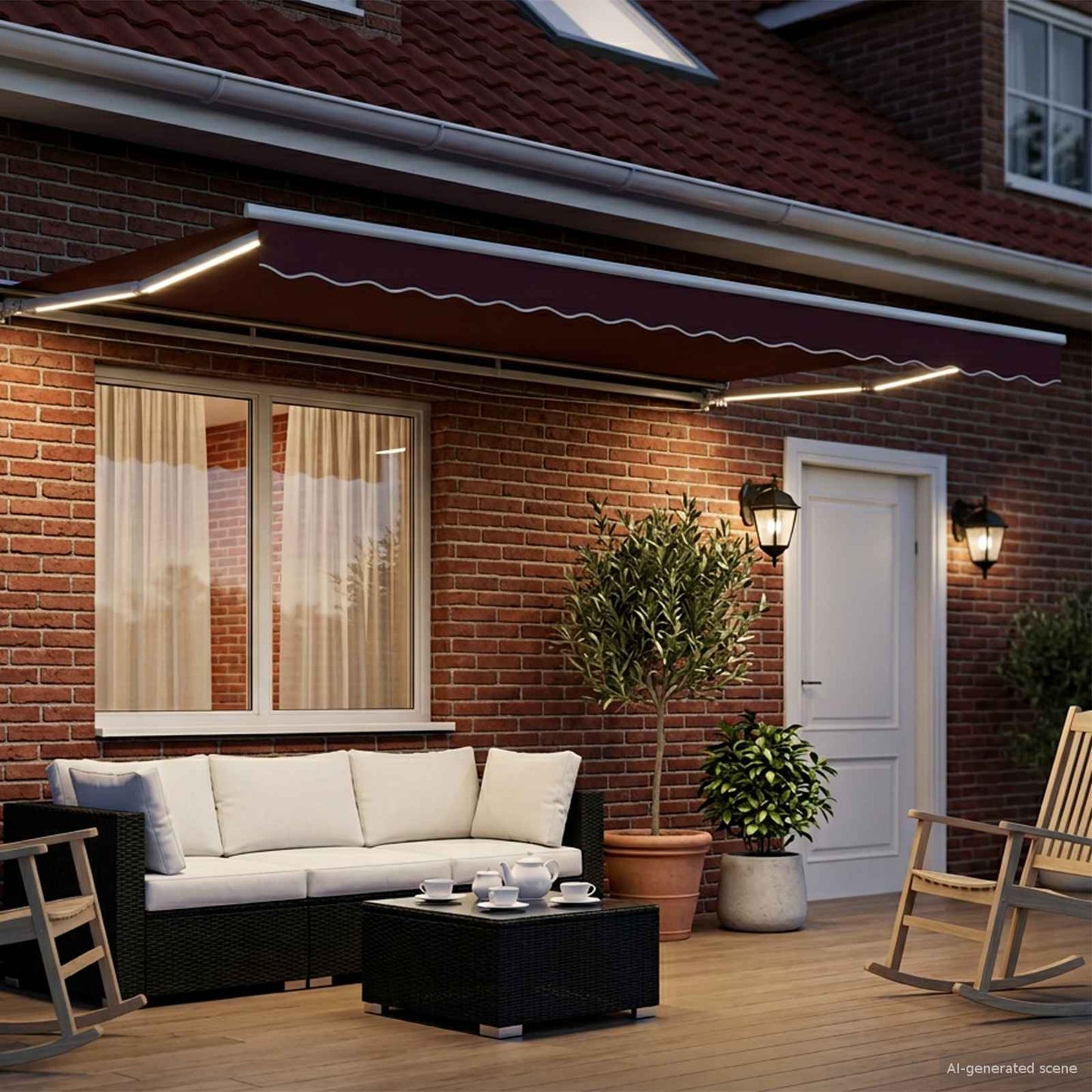 Cornice per Tenda Manuale con LED Borgogna e Bianco 5 x 3 m | homemem39