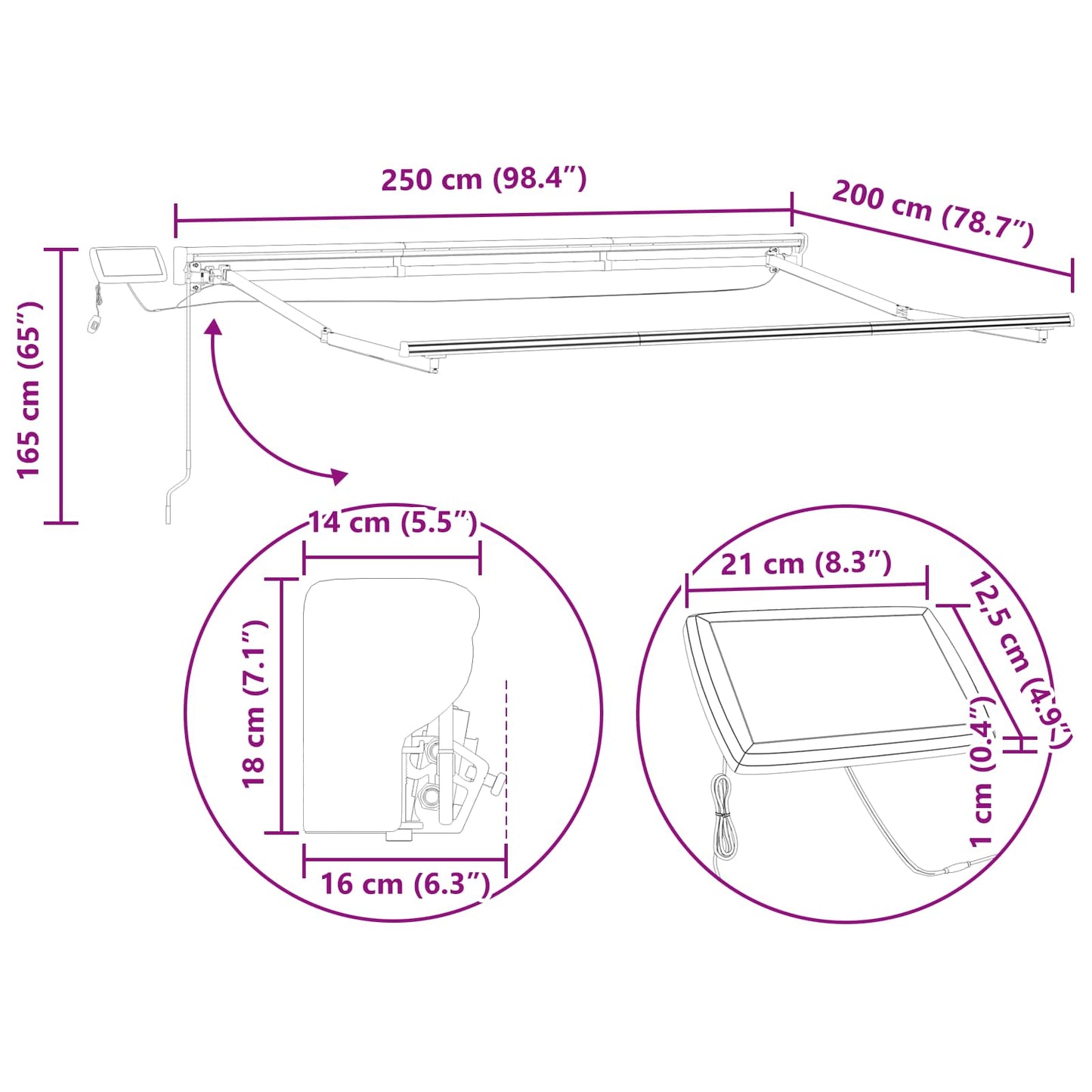Cornice per Tenda Manuale con LED Marrone e Antracite 2,5 x 2 m