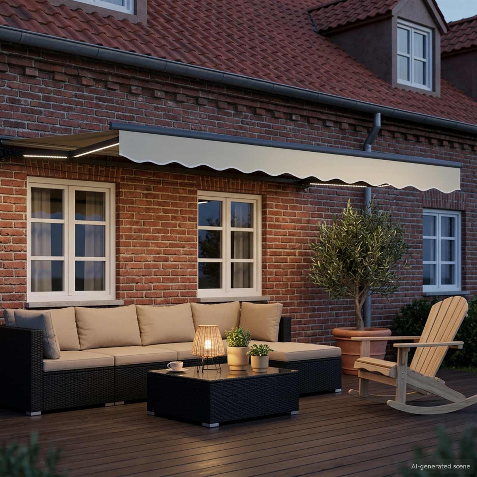 Cornice per Tenda Manuale con LED Crema e Antracite 3,5 x 2 m | homemem39