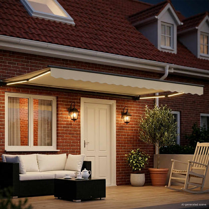 Cornice per Tenda Manuale con LED Crema e Antracite 4 x 2 m | homemem39