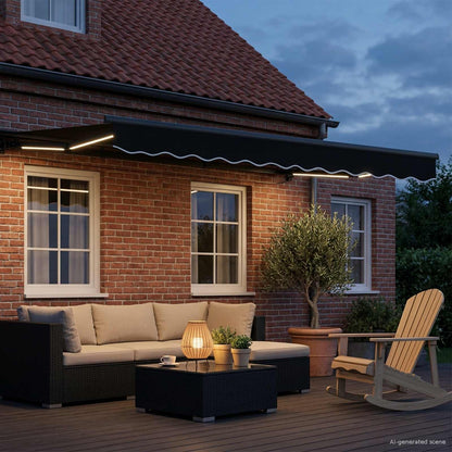 Cornice per Tenda Manuale con LED Nero e antracite 3,5 x 2,5 m | homemem39