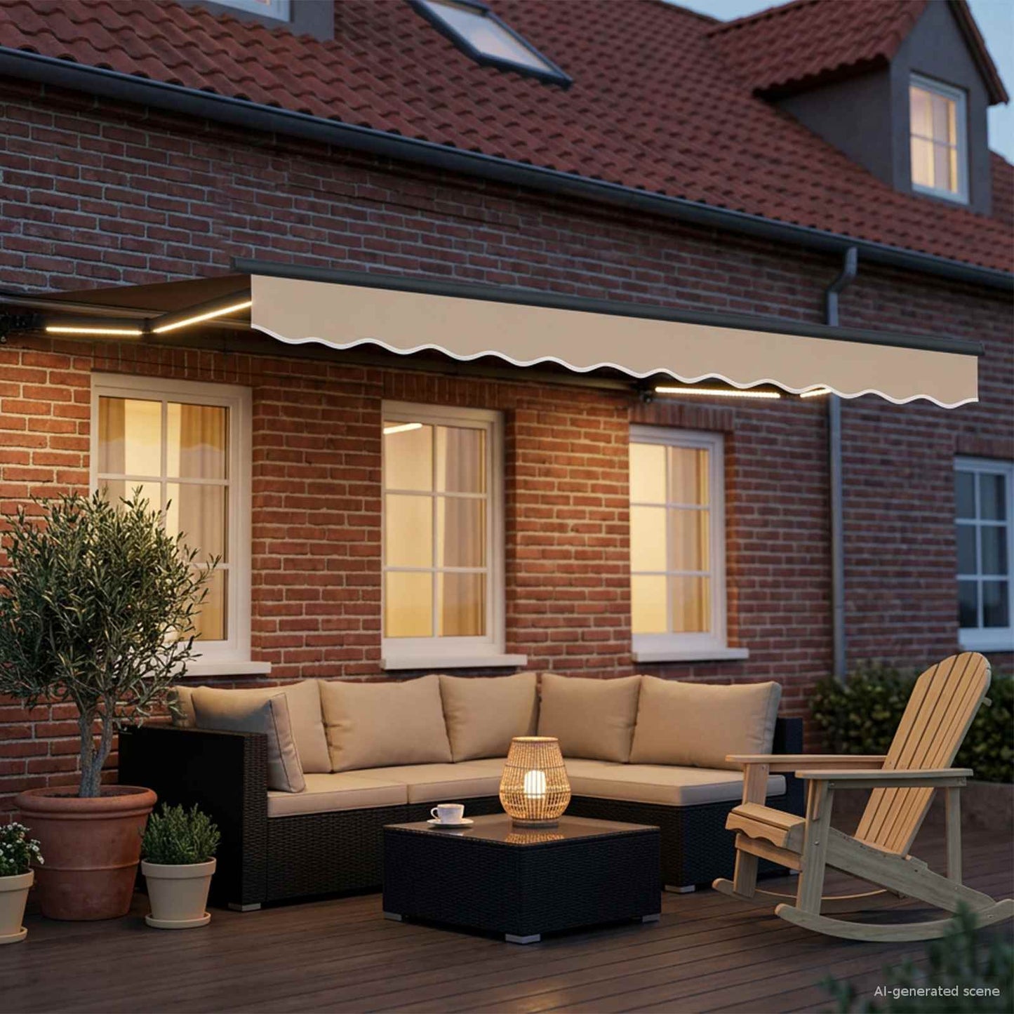 Cornice per Tenda Manuale con LED Beige e Antracite 3,5 x 2,5 m | homemem39